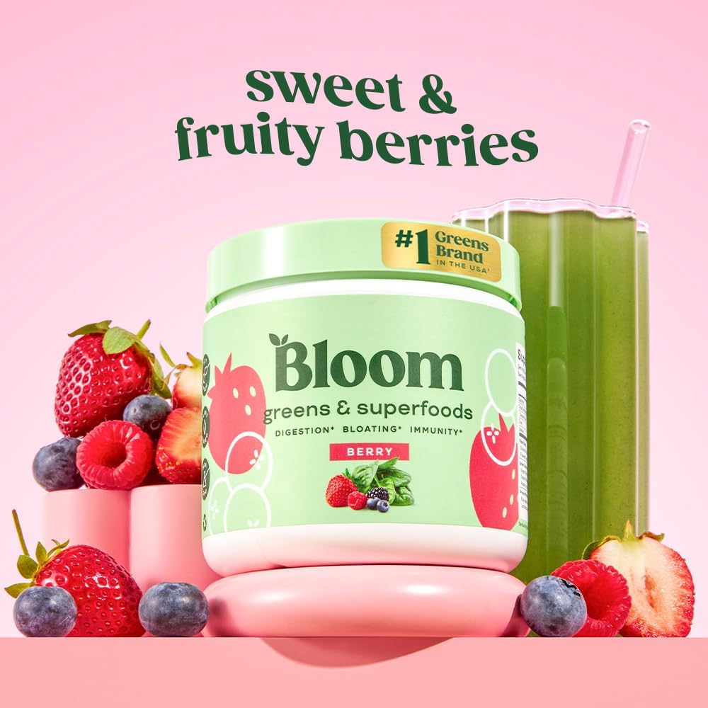Bloom Nutrition Superfood Greens Powder, Berry + Milk Frother