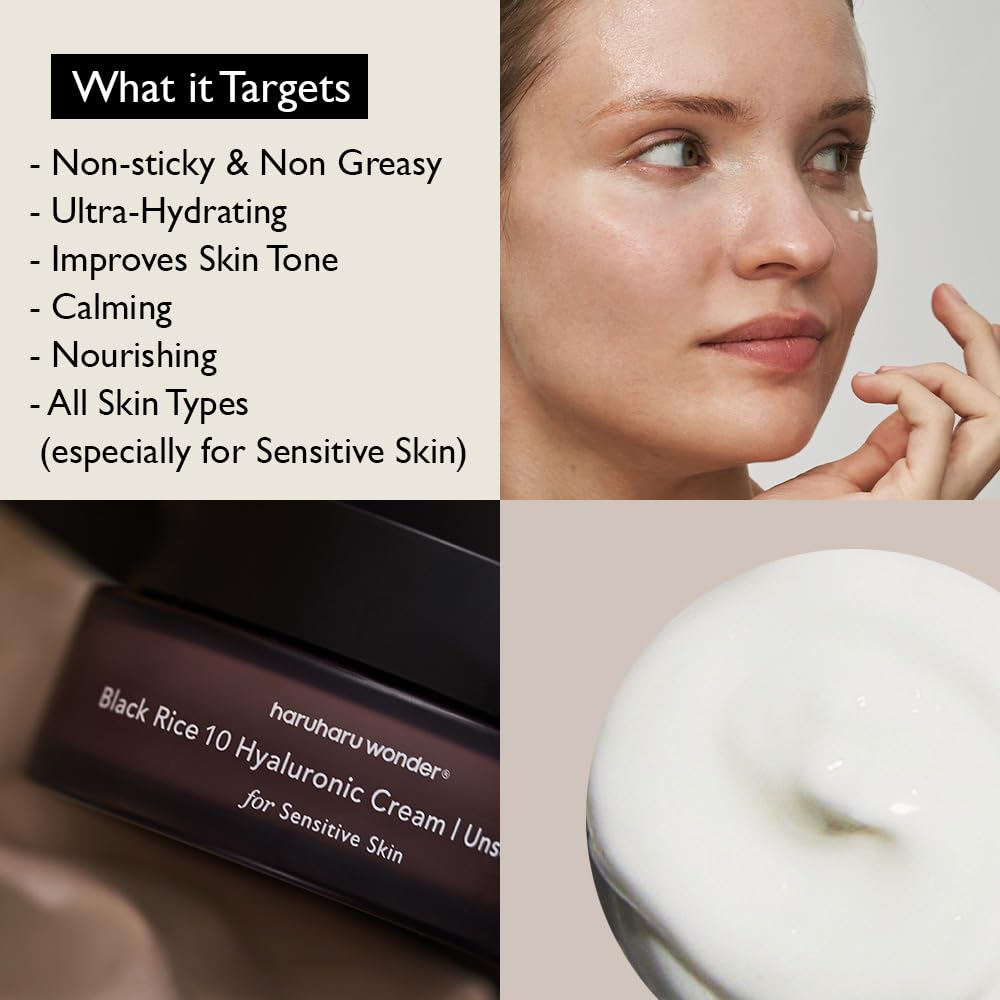 HARUHARU wonder Black Rice 10 Hyaluronic Cream Unscented, 1.6 fl oz