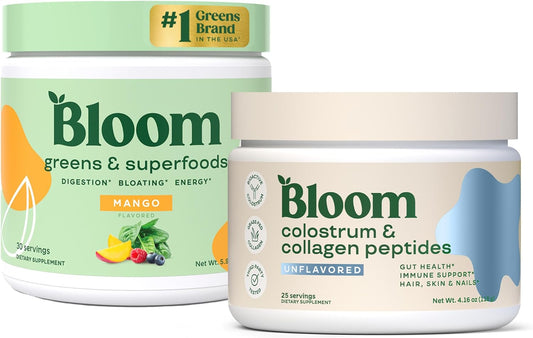 Bloom Nutrition Superfood Greens Powder, Mango + Bovine Colostrum Powder