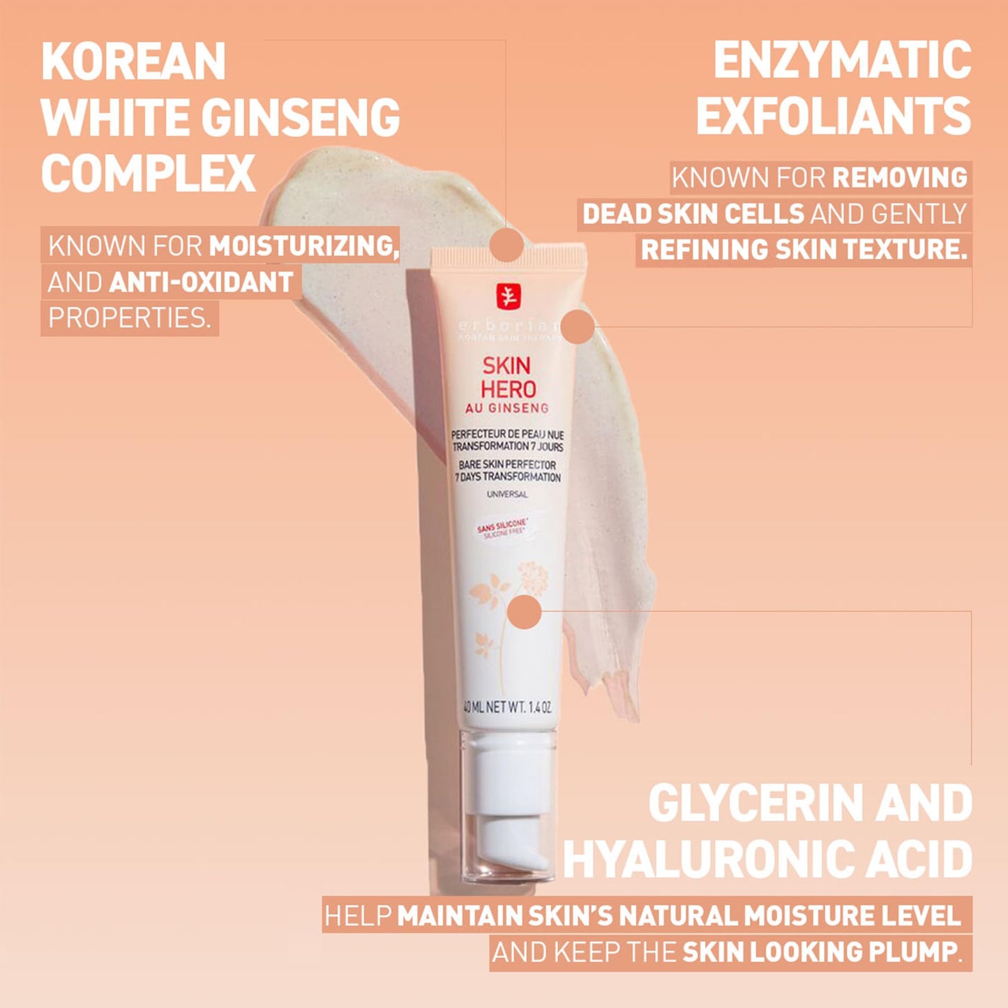 Erborian Skin Hero with White Ginseng, Facial Concealer and Makeup Primer - Non-Tinted Bare Skin Perfecting Face Moisturizer Smooths, Blurs & Illuminates Skin - Silicone Free Korean Skincare