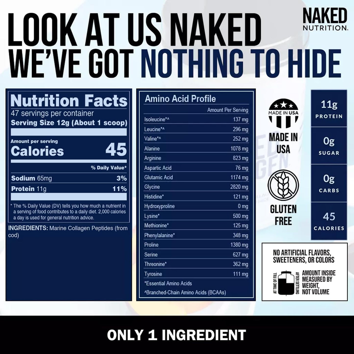 NAKED Marine Collagen Peptides Protein Powder - from Wild Caught Cod