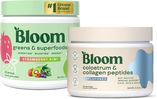 Bloom Nutrition Superfood Greens Powder, Strawberry Kiwi + Bovine Colostrum Powder