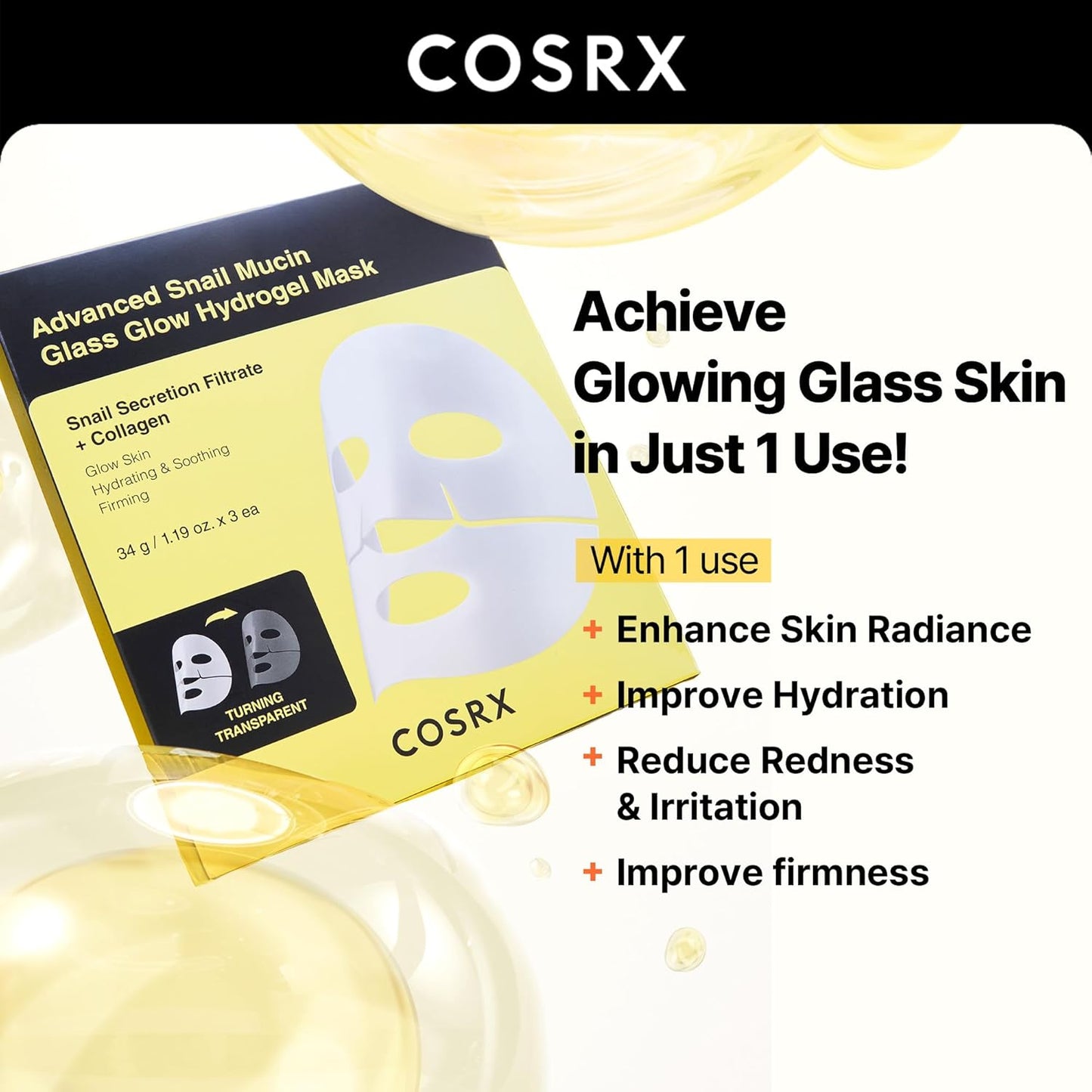 COSRX Advanced Snail Mucin Glass Glow Hydrogel Face Masks