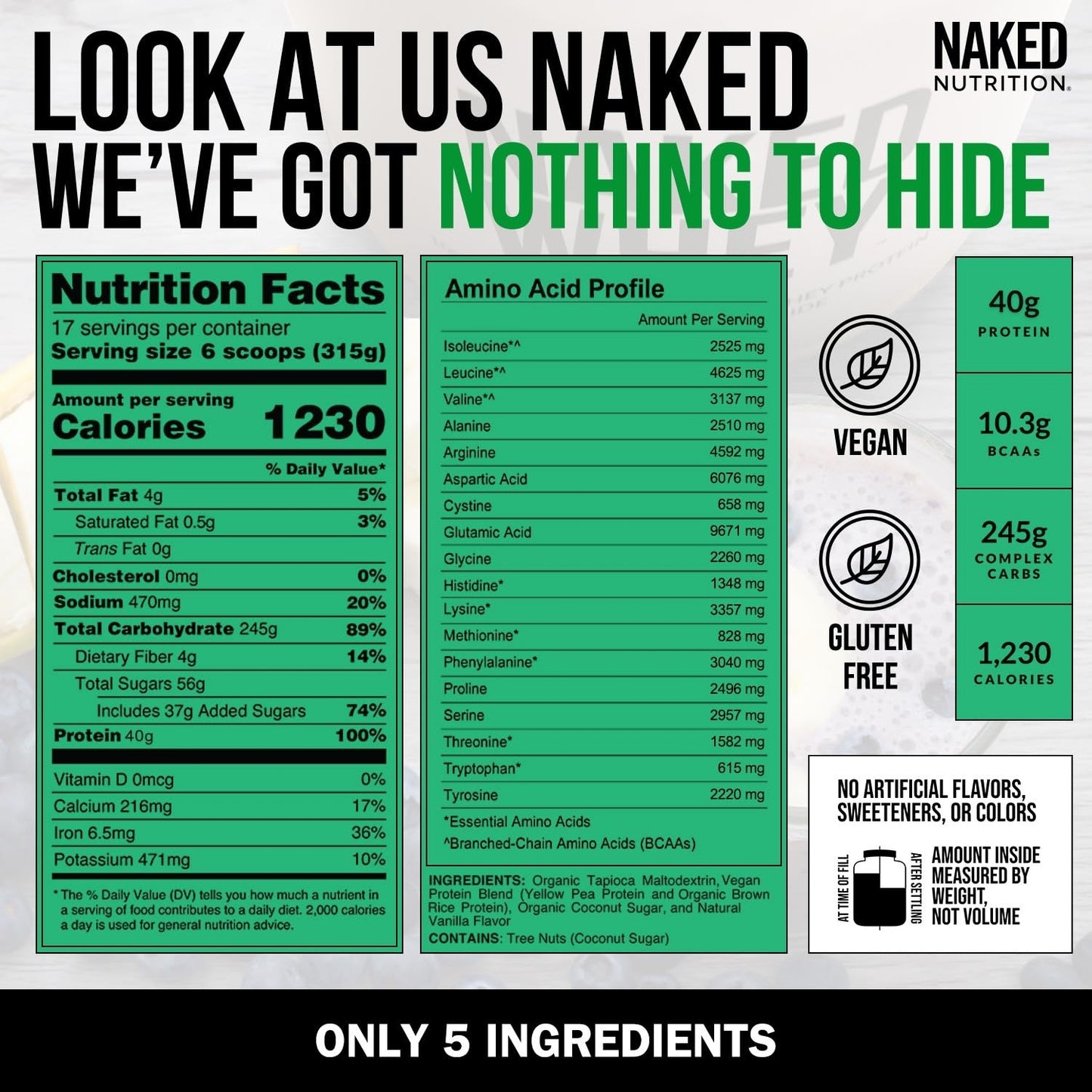 NAKED Vegan Mass - Natural Vegan Weight Gainer Protein Powder