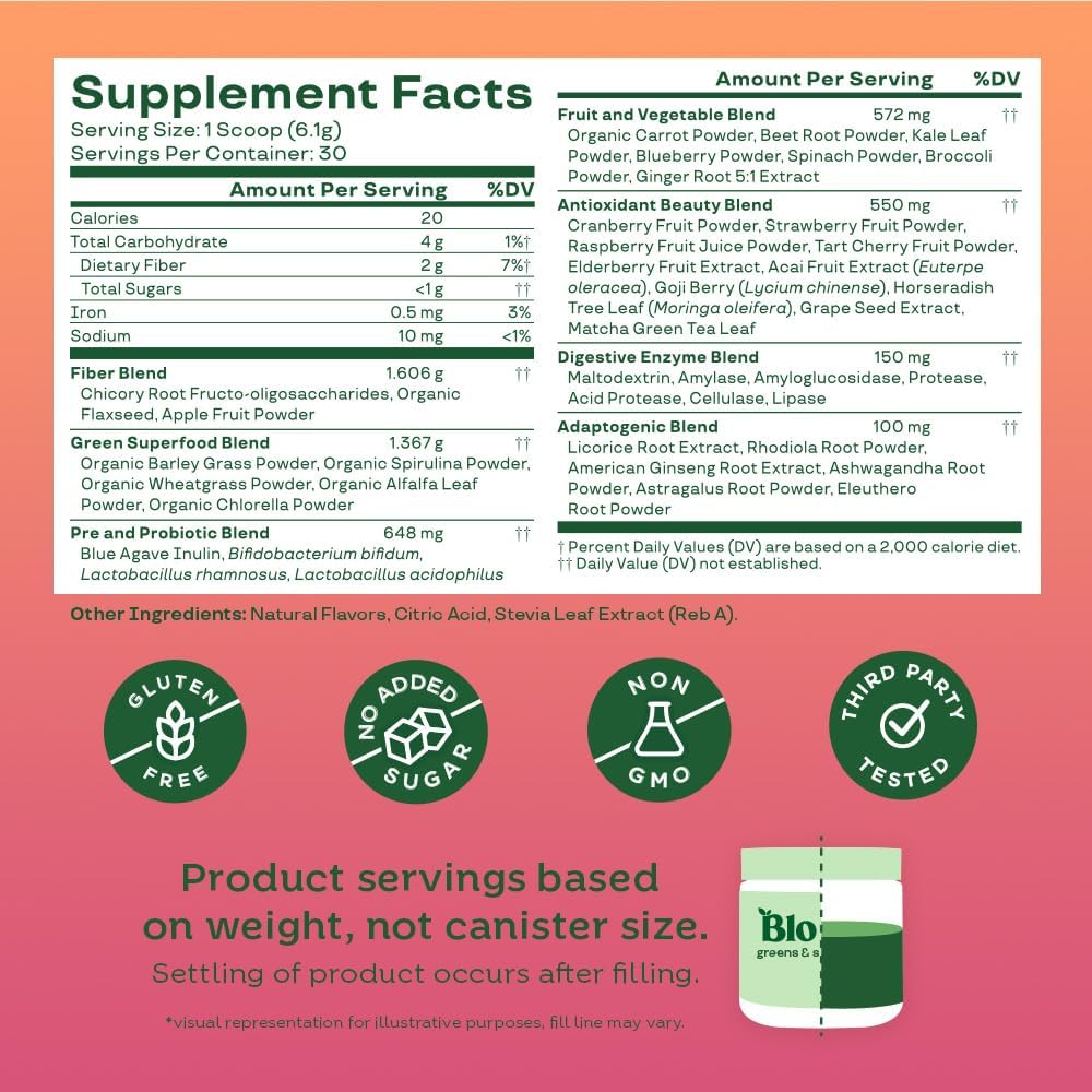 Bloom Nutrition Superfood Greens Powder,  Orange Passionfruit + Bovine Colostrum Powder