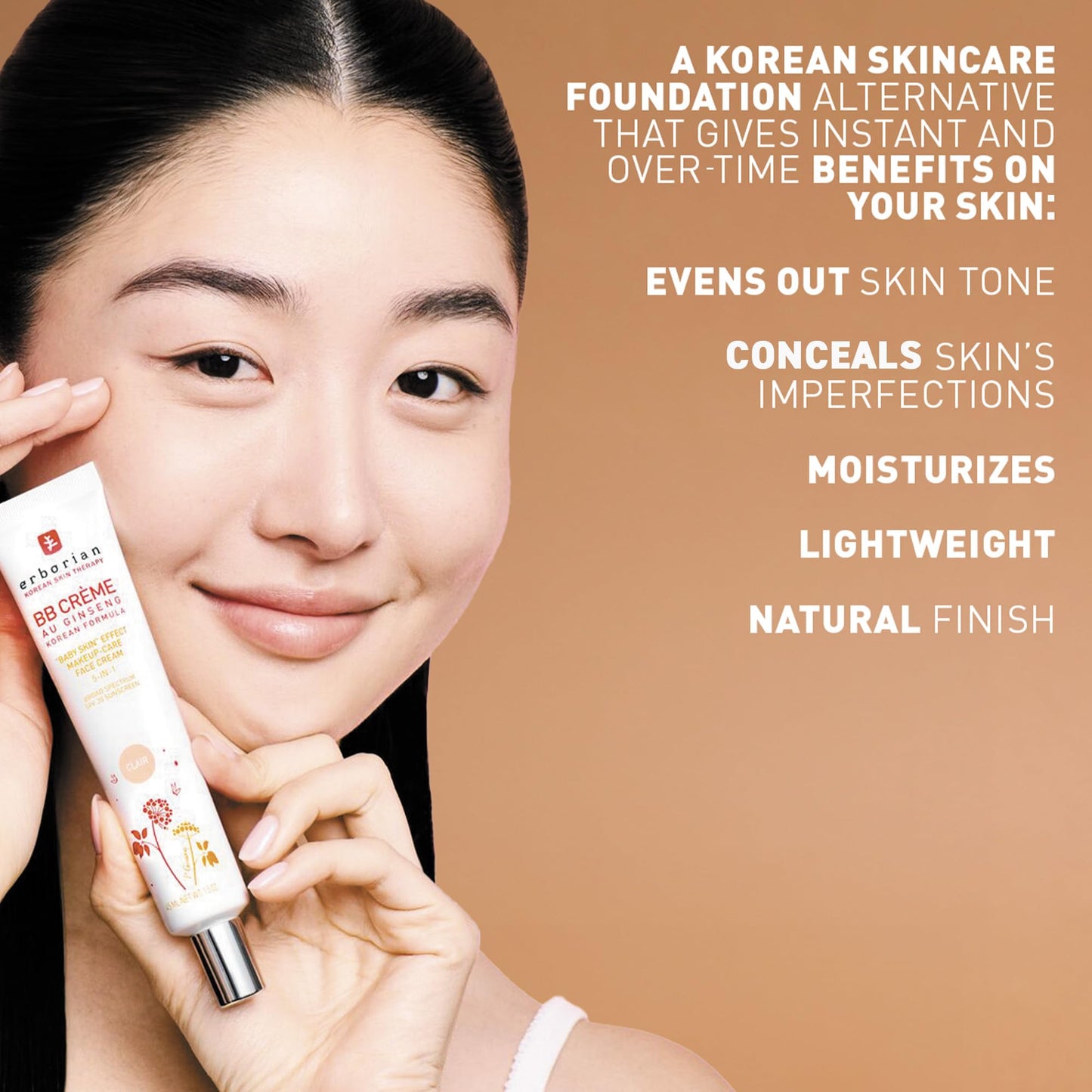 Erborian BB Cream with Ginseng - Lightweight Buildable Coverage with SPF & Ultra-Soft Matte Finish - Korean Face Skincare