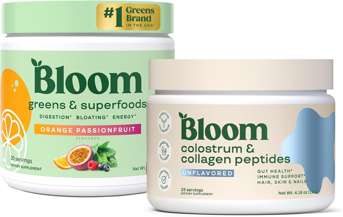 Bloom Nutrition Superfood Greens Powder,  Orange Passionfruit + Bovine Colostrum Powder