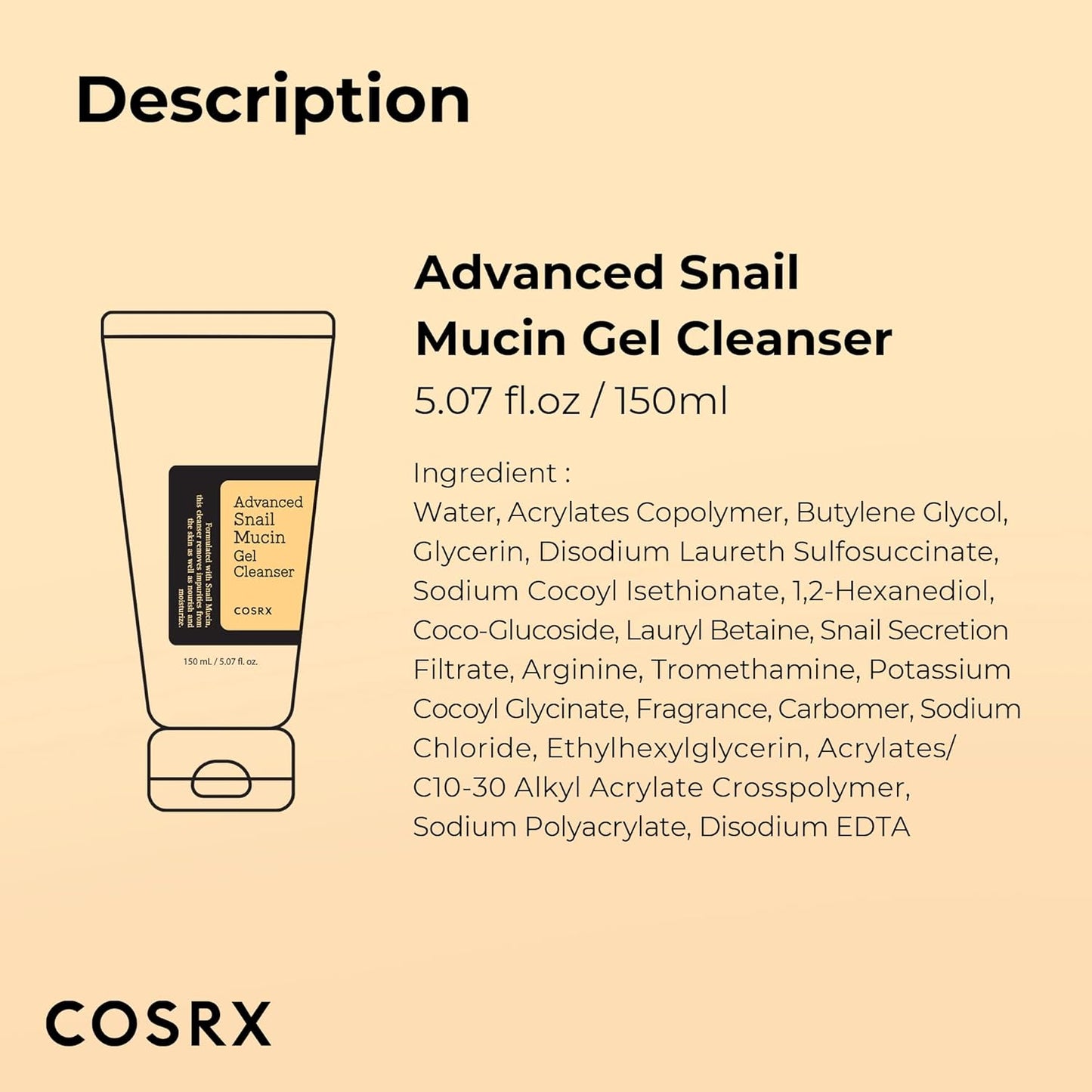 COSRX Advanced Snail Mucin Gel Cleanser, Rich Daily Deep Cleansing Gel
