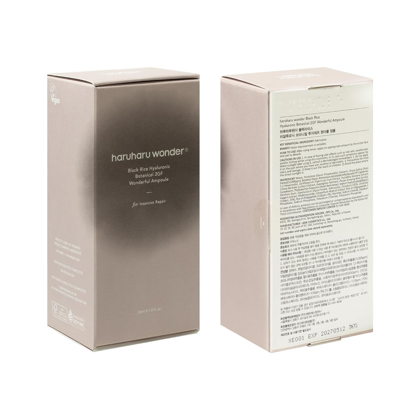 Haruharu Wonder Black Rice Botanical 2GF Ampoule 1 fl.oz / 30ml | Facial Serum, EGF Serum, Anti-Aging Serum, Wrinkle Care | Cruelty Free, EWG-Green