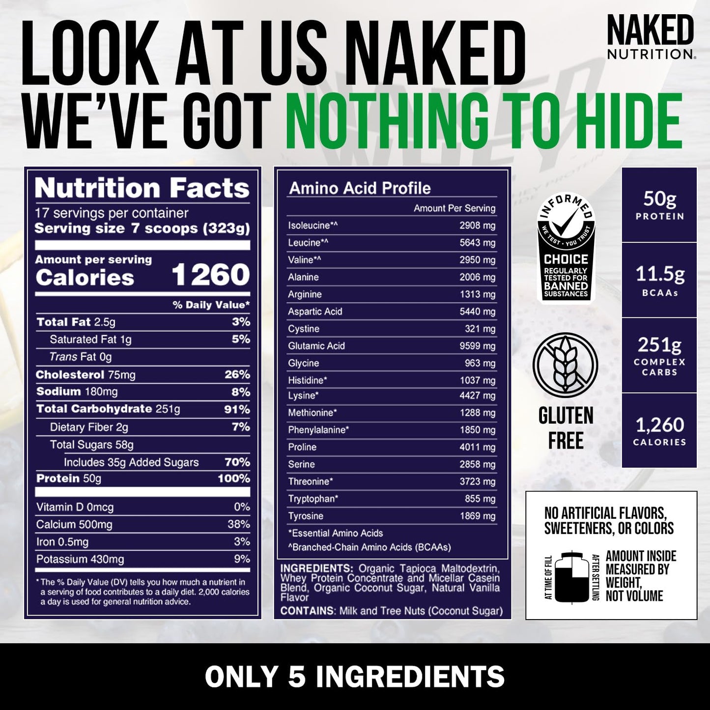 NAKED Chocolate Mass Gainer - All Natural Weight Gainer Protein Powder