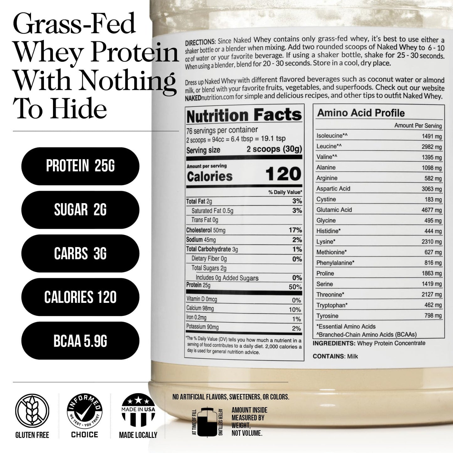 NAKED Whey Vanilla Protein Powder -  Grass Fed